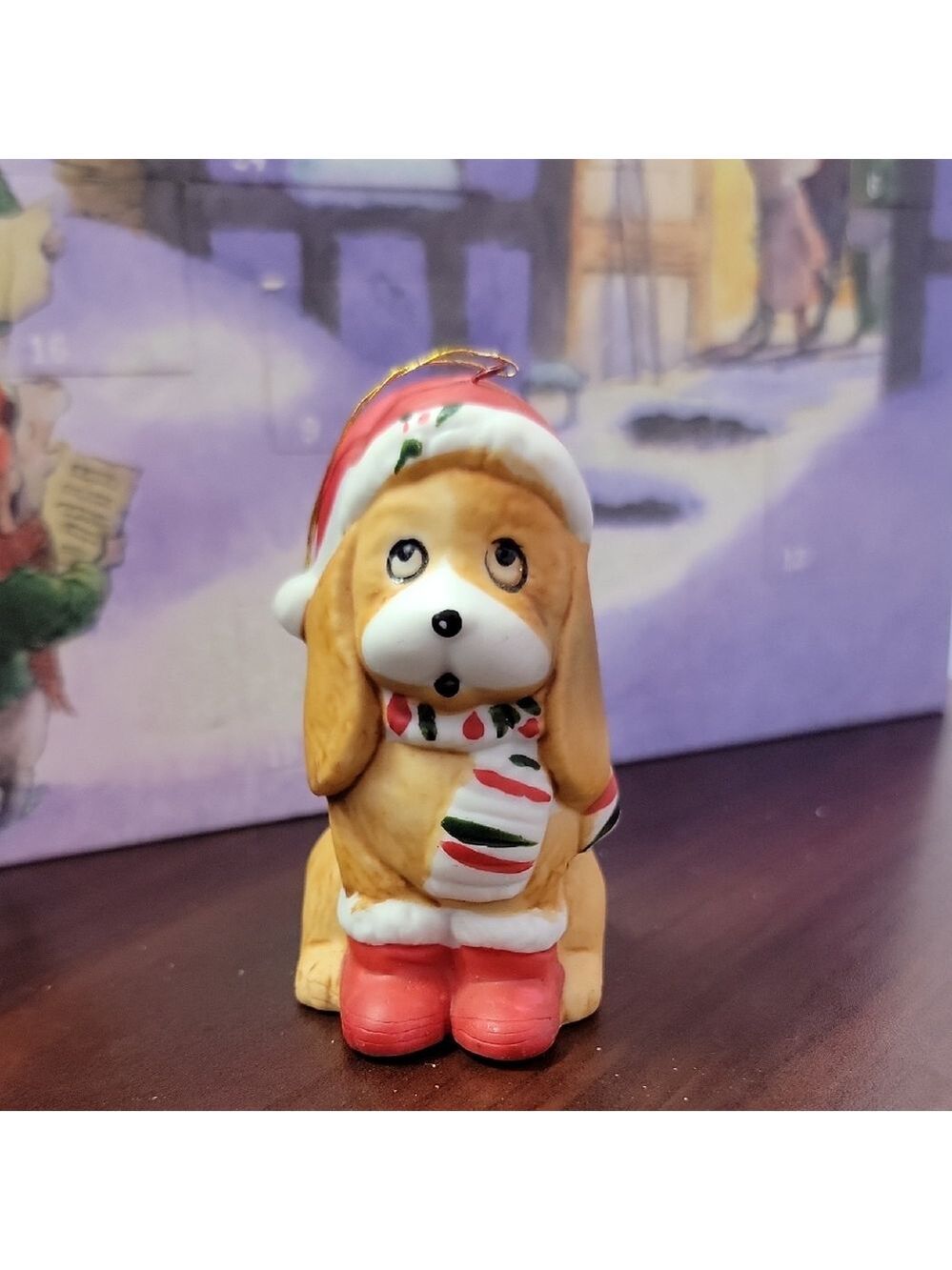 Vintage ceramic Puppy Dog Christmas ornament